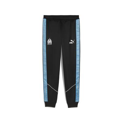 Sporthose PUMA "Olympique de Marseille KING Anthem Hose Herren", Herren, Gr. S, Normalgrößen, blau (schwarz bleu azur blau), Obermaterial: 63% Polyester, 37% Baumwolle; Taschenfutter: 100% Polyester; Rippe: 7% Elasthan, 93% Polyester; Besatz: 100%...