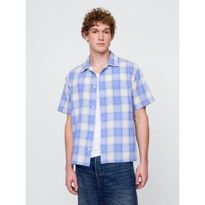 Gap Blue Check Linen-Cotton Short Sleeve Shirt