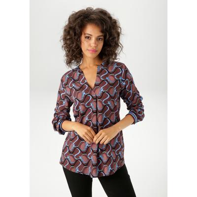 Schlupfbluse ANISTON CASUAL, Damen, Gr. 40, dunkelbraun, braun, türkis, schwarz, hellsalbai, Web, Obermaterial: 100% Viskose, gemustert, bedruckt, modisch, lässig geschnitten Po-bedeckend, V-Ausschnitt, Langarm 1-Knopf-Manschette, Blusen, mit... Image