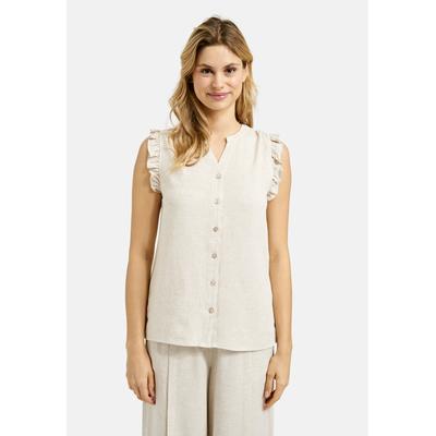 Blusentop SMITH & SOUL, Damen, Gr. S, beige (sand), Material: 70% Viskose, 30% Leinen, unifarben, casual, lässig geschnitten normal, V-Ausschnitt, ohne Ärmel offene Kante, Blusen, mit Rückenpasse Image