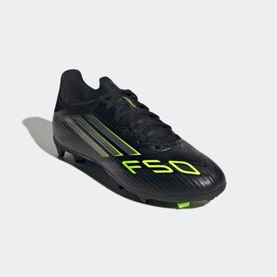 Fußballschuh ADIDAS PERFORMANCE "F50 LEAGUE KIDS FG/MG", Gr. 34, schwarz (core schwarz, iron metallic, lucid lemon), Synthetik, Textil, sportlich, Schuhe, geeignet für Rasen- und Kunstrasenplätze Image