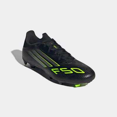 Fußballschuh ADIDAS PERFORMANCE "F50 LEAGUE FG/MG", Gr. 44, schwarz (core schwarz, iron metallic, lucid lemon), Synthetik, Textil, sportlich, Schuhe, geeignet für Rasen- und Kunstrasenplätze Image