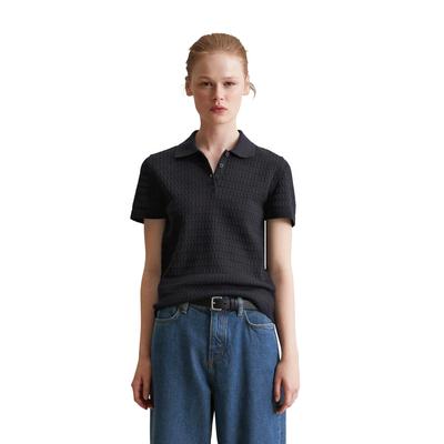 Poloshirt MARC O'POLO DENIM, Damen, Gr. S, blau (blau depths), Strick, Obermaterial: 100% Baumwolle, casual, Kurzarm, Shirts, aus Strick, modisches Muster, regular Image