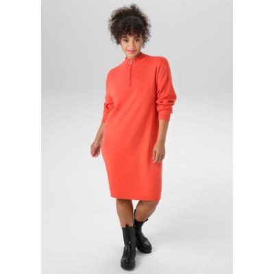 Strickkleid ANISTON PLUS, Damen, Gr. 50, N-Gr, orange, Strick, Obermaterial: 50% Viskose, 28% Polyester, 22% Polyamid, figurumspielend kniebedeckend, Langarm Rippstrickbündchen, Kleider, mit Stehkragen und Reißverschluss - NEUE KOLLEKTION Image