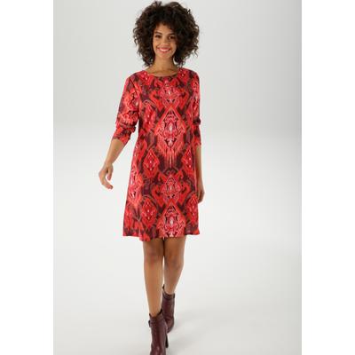 Minikleid ANISTON CASUAL, Damen, Gr. 44, N-Gr, bordeaux, rot, orange, beige, rosa, braun, schwarz, weiß, Georgette, Obermaterial: 100% Polyester, bedruckt, gemustert, modisch, figurumspielend kniefrei, Rundhals, Langarm, Kleider, mit... Image