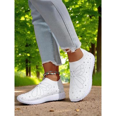 Women's Red Flyknit Slip-On Walking Shoes – Lightweight Breathable Sneakers for Outdoor Strolls, Travel and Garden Work