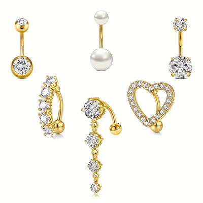 TEMU 6pcs Danle Heart Style Belly Button Rings Piercing Belly Rings Reverse, Fashion Belly Piercing Jewelry For Women, For Daily, Party, Vacation, Music Festival Occasion, Gift Summer