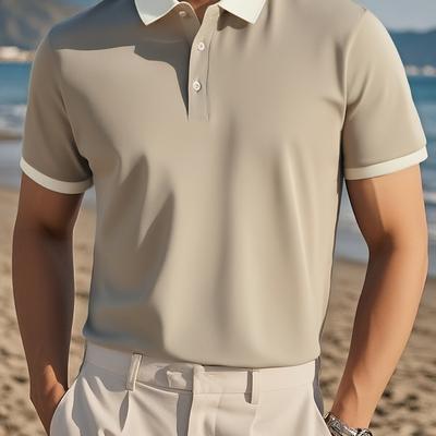 TEMU Men's Casual Turn- Collar T-shirt, Regular Fit, Comfortable And Suitable For Casual Attire Image