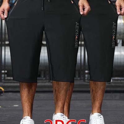 TEMU 2pcs Men's Letter Shorts, Elastic Waistband, Breathable Polyester, Machine Washable, With Pockets - Ideal For Summer Sports & Outdoor Activities, In Gray Image