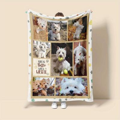 TEMU Cute West Highland Dog Art Pattern Flannel Office Chair Blanket