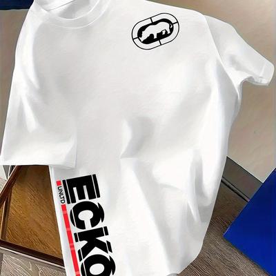 TEMU Mr Wardrobe Men's Navy Blue Graphic Streetwear T-shirt - 100% Polyester Lightweight 180gsm, Regular Fit Round Neck Casual Summer Tee For Casual Attire Image