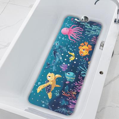 TEMU Colorful Underwater Sea Creatures Bathtub Mat With Suction Cups And Drainage Holes, Machine Washable, Ideal For Home And Bathroom Use | Cartoon Bath Mat | Durable Pvc Material, Bath Ma Image