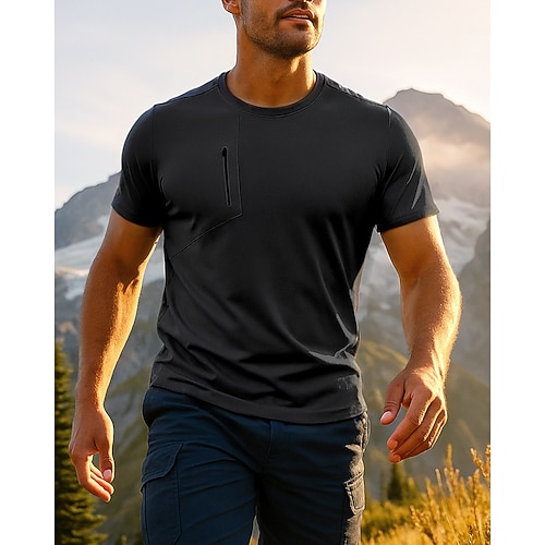 Per uomo Camicia da escursionismo cima dell'escursionismo Maglietta Manica Corta Girocollo Maglietta Top Esterno Traspirante Asciugatura Rapida Leggero Poliestere Nero Giallo Blu Tennis Golf Corsa