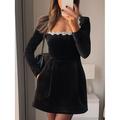 Per donna Mini Abito Abito a trapezio Elegante Festa cocktail All'aperto Feste Ospite di nozze Taglia piccola Tinta unica Manica Lunga Collo quadrato Nero Rosso Beige Estate Primavera