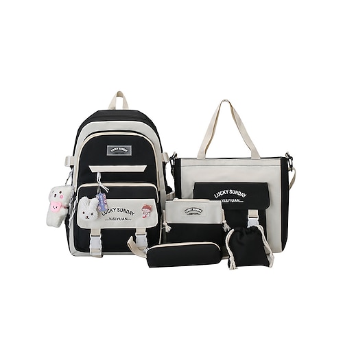 Set Zaino Kawaii per Ragazze Tween e Teen di 5 Pezzi Zaino Scuola di Grande Capacità con Borsa Tote e Astuccio per Uso Quotidiano a Scuola