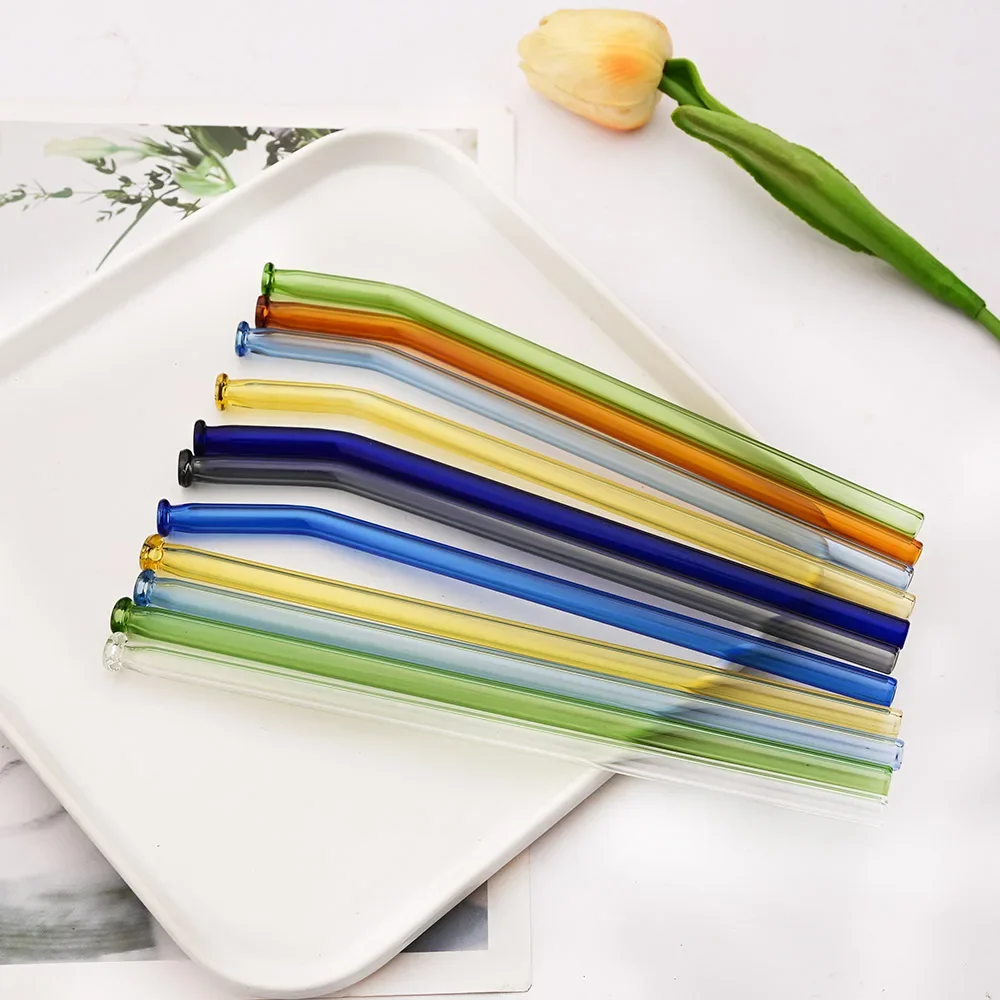 Strohhalm aus Borosilikatglas, 5 Teile/satz, wiederverwendbar, umweltfreundlich, Trinkhalme und Bürstenset, Bubble Tea, Smoothies, Bar-Zubehör Image