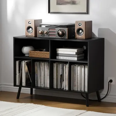 Record Player Stand, Turntables Stand with Vinyl Record Storage Holds up to 350 Albums, Record Stand TableBlack