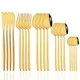 Set di posate per stoviglie in oro da 20 pezzi occidentale coltello forchetta Dessert cucchiaino da caffè posate posate in acciaio inossidabile Set di stoviglie per feste