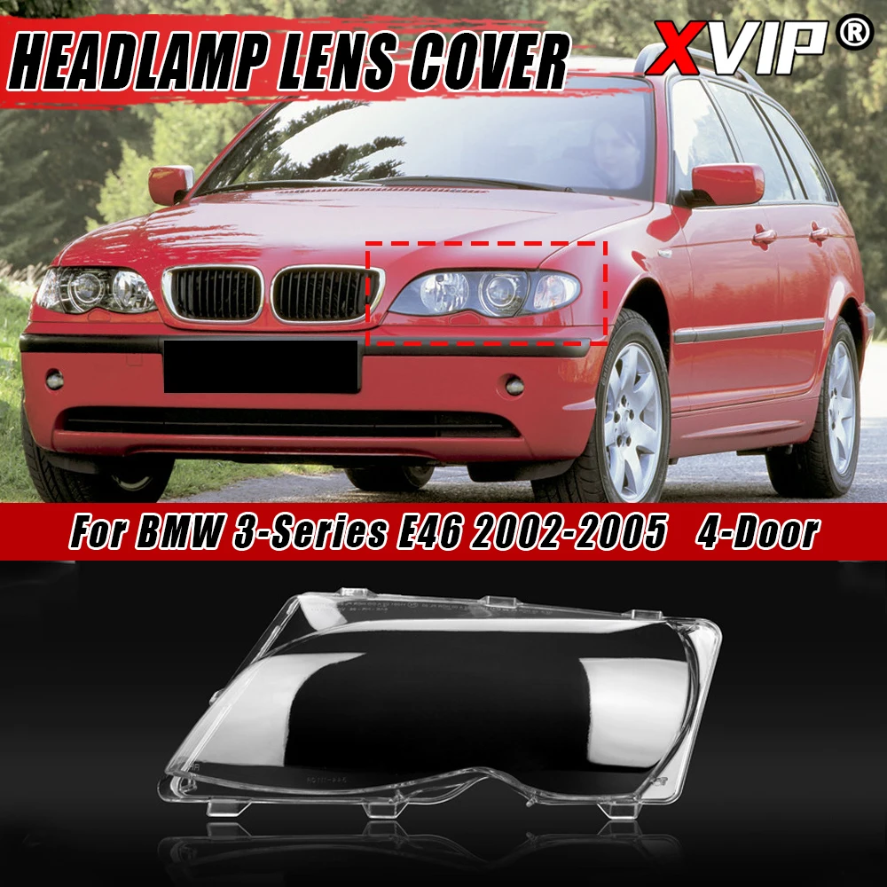 XVIP L&R Scheinwerferlinse Klare Linsenabdeckung für BMW 3er E46 4 Dr 02-05 Transparenter Lampenschirm Scheinwerferabdeckung Glaslinsenschale Image