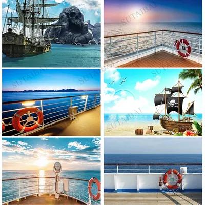 Cruise Ship Deck Ocean Backdrop Nautical Cruise Theme Party Photography Background 7x5ft Portrait Photo Shooting Props