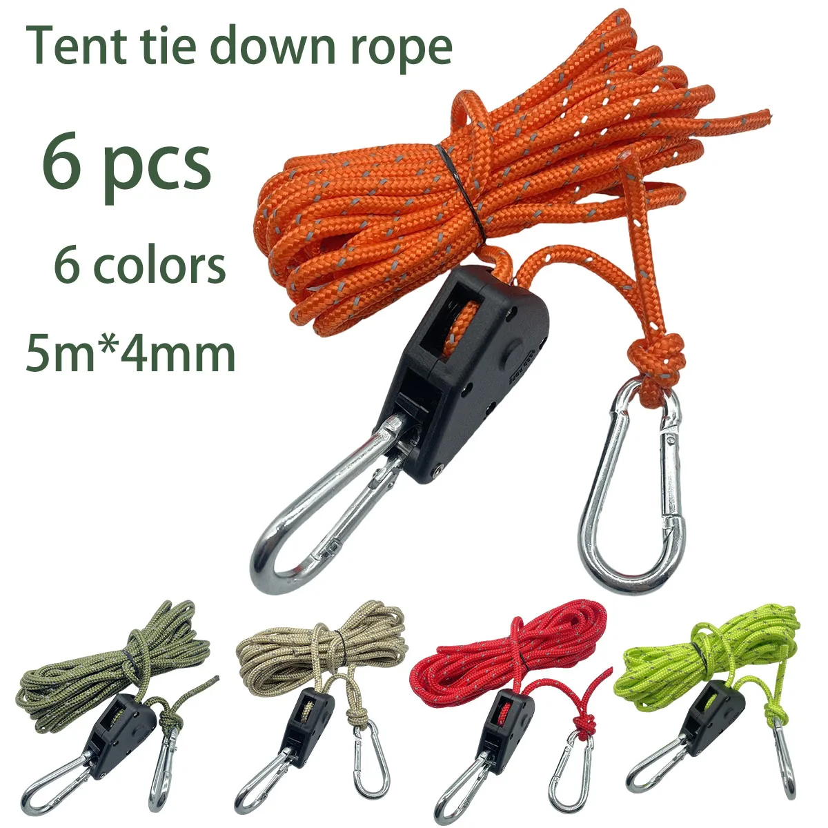 6 stücke Reflektierende Camping Zelt Seil Binden Verschluss Feste Schnalle Pulley Spanner Ratsche Kleiderbügel Markise Wind Seil Image