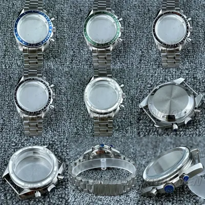 Multifunctional 39.7mm Speedmaster Watch Case Suitable FIT Seko Omgae VK63 Quartz Movement with Watch Parts Fits 20mm Strap Case