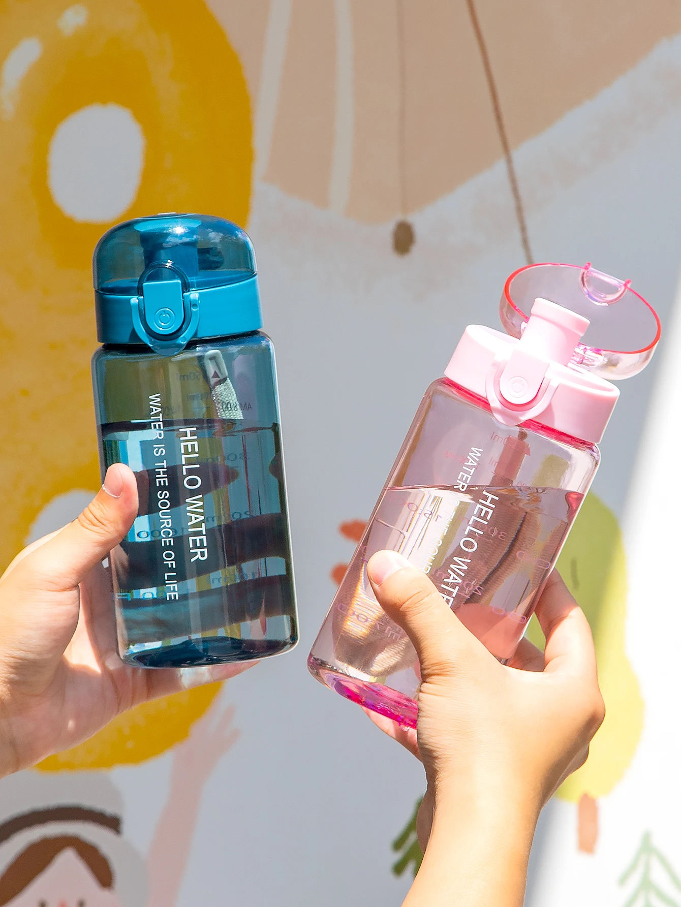 550 ml Kunststoff Wasser Flasche Tragbare Sport Tasse Mit Anti Drop Seil Outdoor Wasser Behälter Farbe Transparent Nette Stroh Tasse Image