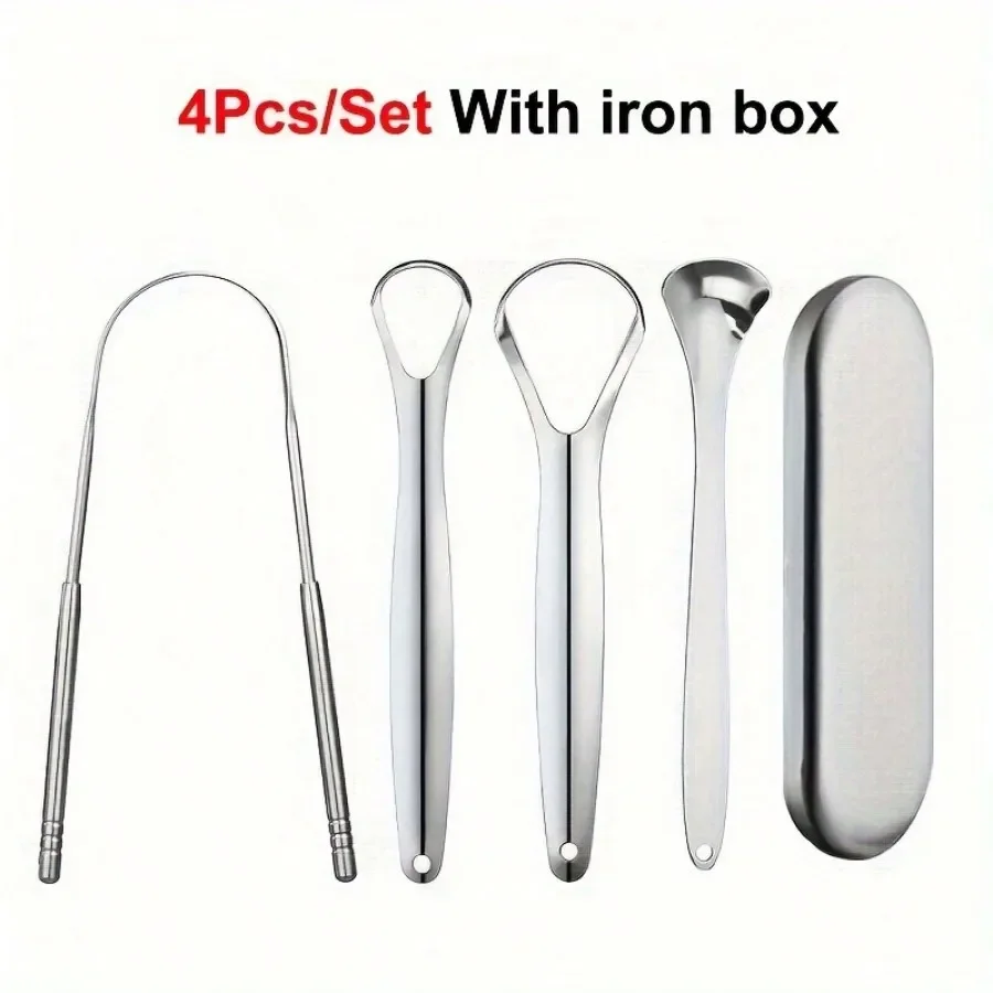 Professionelles Zungenschaber- und Reinigungsset aus Edelstahl für Mundhygiene, Entferner für Mundgeruch mit Reisebox, Zahnaufhellungswerkzeug Image