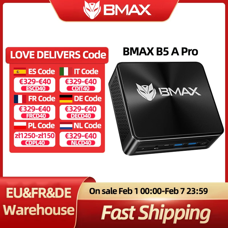 BMAX B5APRO MINI PC AMD Ryzen7 5700U AMD Radeon Graphics 16 GB DDR4 512 GB SSD Windows 11 Dual Band WiFi Bluetooth 5.2 Image