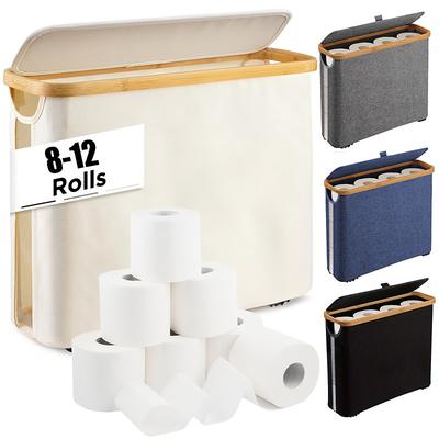 Toilet Paper Storage Basket with Lid, Bamboo Toilet Paper Storage Holder Stand Organizer for Bathroom, Toilet Paper Storage Box Container with Handle, Toilet Tissue Storage Bin for RV Closet