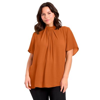 Plus Size Women's Twist Front Mockneck Flutter Sleeve Blouse by Avenue in Antique Copper (Size 20)