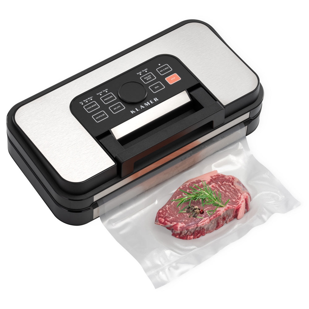 KLAMER Premium Vakuumiergerät für Lebensmittel - Vakuumierer für trockene & feuchte Lebensmittel sowie Sous Vide - doppelte Versiegelungsnaht (silber) Image