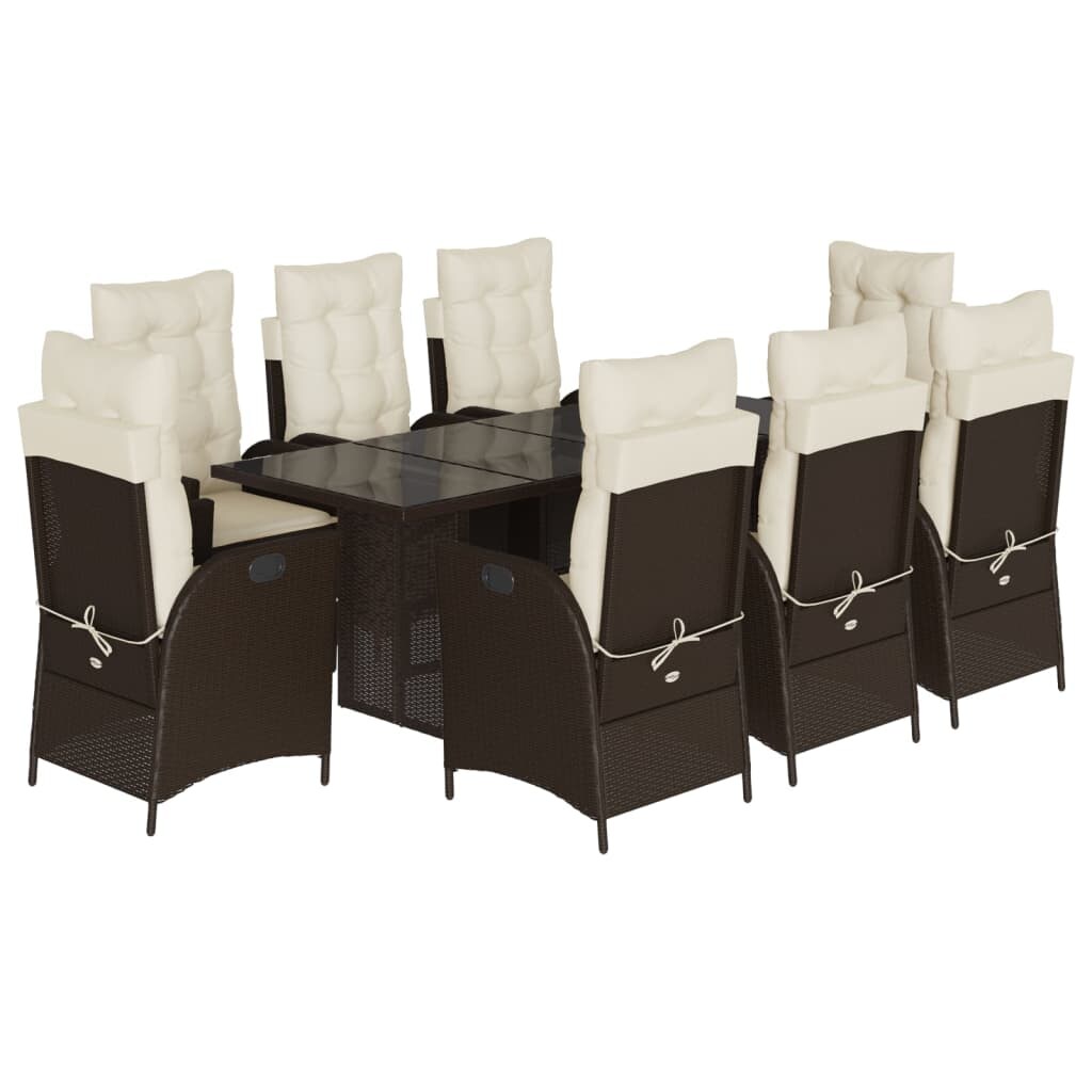 vidaXL 9-tlg. Garten-Essgruppe mit Kissen Braun Poly Rattan Image