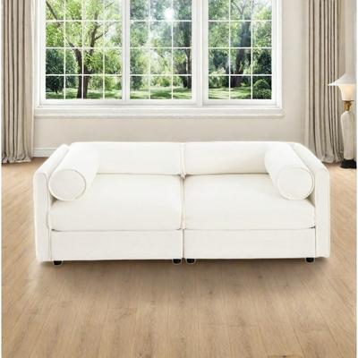 Modern Chenille 6-Seater Sofa with Ottoman Storage, Hidden Storage, Cylindrical Cushioned Arms and Backrest