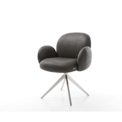 DELIFE Drehstuhl Nube-Flex mit Armlehnen Mikrofaser Anthrazit Vintage Kreuzgestell breit Edelstahl 360° drehbar Wippfunktion Taschenfederkern, Esszimmerstühle Image