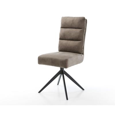 DELIFE Drehstuhl Pela-Flex Mikrofaser Taupe Vintage Kreuzgestell breit Schwarz 360° drehbar Wippfunktion Taschenfederkern, Esszimmerstühle Image