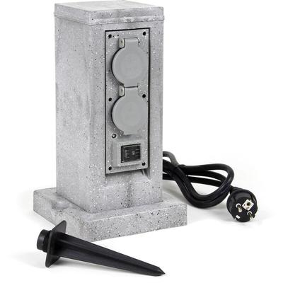 Xpotool - Steckdosensäule 4fach in Granitoptik, IP44, Außensteckdose mit Sensor für Dämmerung und Image