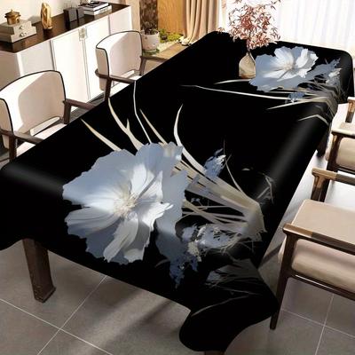 TEMU 1pc/2024 Black High-end Printed Tablecloth For Picnic Party Decoration, Desktop Decoration, Dirty, Tablecloth Rectangular Coffee Table Tablecloth Fabric Image