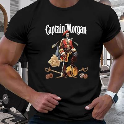 TEMU Men's Captain For Morgan Pattern Print Comfortable Versatile T-shirt, Regular Fit Round Neck Casual Summer Shirt Image