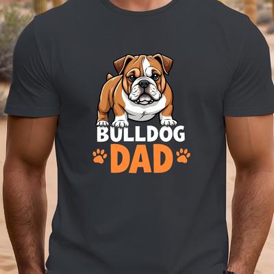 "TEMU Men's Casual Bulldog Dad Graphic T-shirt - "bulldog Dad" Print With , Short Sleeve, Light Gray, Father's Day, Summer Wear, Casual Summer Tee | Bulldog Print Shirt | ," Image