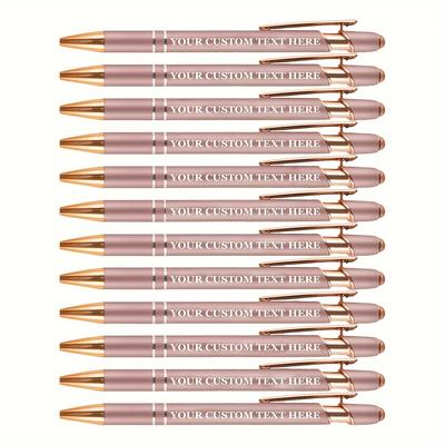 TEMU Pack Of 12 Rose Golden Ballpoint Pens With Touchscreen Stylus - Personalized Engraving Option, Smooth Writing, Medium Point, Metal Retractable Round Body, Ideal For Adults & Gift Image