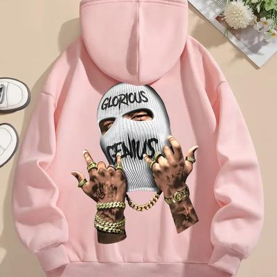 TEMU Women's Pink Hoodie - Casual Polyester Hooded Sweatshirt With Drawstring, Machine Washable - Fall & Winter Image