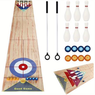 TEMU 3-in-1 Shuffleboard Bowling Table X 57 Cm, Portable Shuffleboard Table Cone Game Curling Game With 6 Bowling And 2 Putters For Children Image