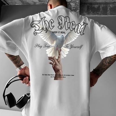 TEMU Men's Round Neck Letter Loose T-shirt Image