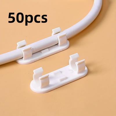 TEMU 50pcs Adjustable Cable Clips - Sticky Wire Organizers For Tv, Pc & Ethernet Cords - Under Desk & Wall Cord Management For Home Office Image