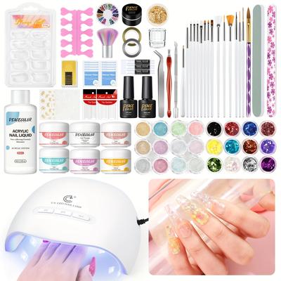 TEMU Peacecolor Acrylic Set Clear Nude Acrylic Powder With Acrylic Liquid For Nail Extension Manicure Tools And Nail Glitter Led Nail Lamp Nail Art 3d Carving False Nails Decoration Image