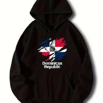 TEMU Dominican Republic Hoodie For Women - 100% Polyester Knit Fabric | With Hood | Geometric & Alphabet Pattern | Fall/winter Collection | Long Sleeve Pullover Hooded Sweatshirt Image