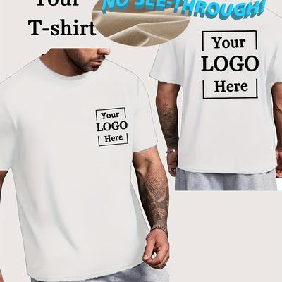 TEMU Customizable Men's T-shirt - Personalized Front And Back Graphic Print, Black Polyester Short Sleeve Summer Tee, Casual Workwear Or Dance Team Logo Designcorporate Publicitygifts For Men Image