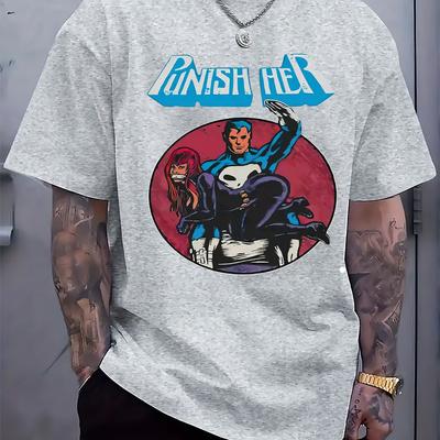 TEMU Themed Men's T-shirt - Comics Graphic Tee With & Red Queen Design, Casual Round Neck Short Sleeve Shirt For , Casual Wear | Superhero Graphic Tee | Applique Detailing Image