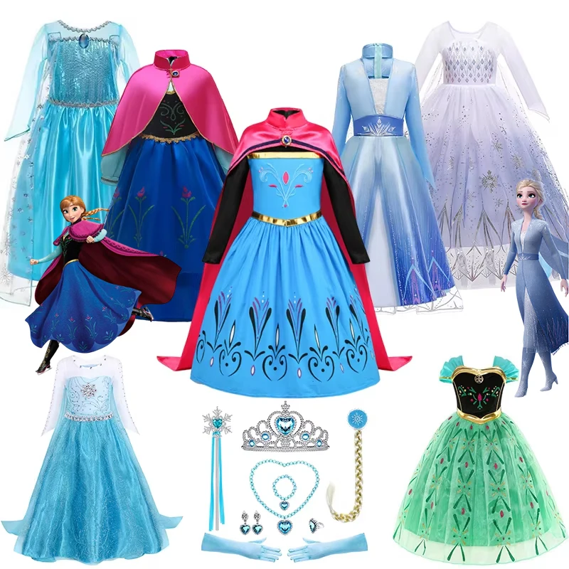 Disney Elsa Anna Prinzessin Kleid Mädchen Cosplay Mesh Pailletten Kostüme Kinder Schnee Königin Halloween Karneval Geburtstag Party Kleider 12Y